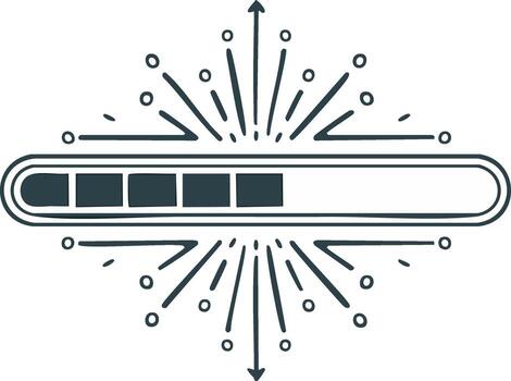 mano dibujado Progreso bar icono demostración cargando y actualización estado con rayos de sol garabatear vector
