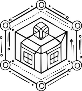 resumen geométrico ilustración de un casa dentro un hexagonal marco vector