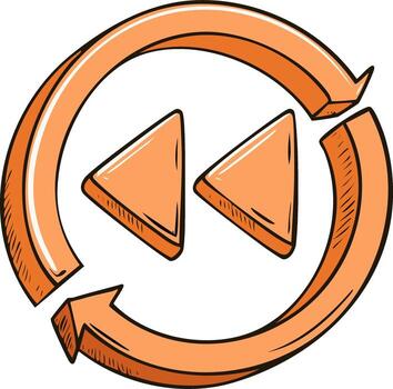 naranja mano dibujado hacia atrás símbolo con flechas y triangulos representando rebobinar vector