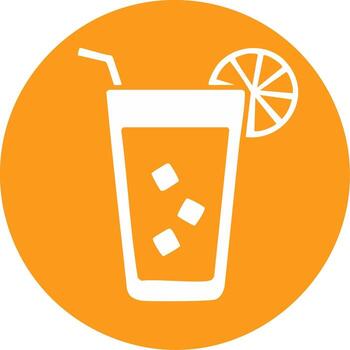 Refreshing citrus drink with ice cubes in a glass on an orange background, featuring a straw and slice of lemon for summer enjoyment vector