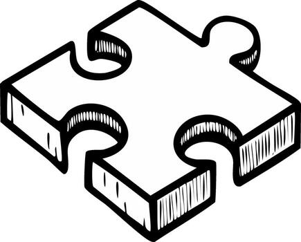 mano dibujado soltero rompecabezas rompecabezas pedazo ilustración. negro y blanco bosquejo de un juego parte para conexión o solución conceptos vector