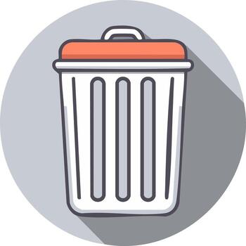 Trash Can Icon with Lid and Long Shadow in Flat Design Style vector