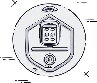 Smart Home Security System with Mobile App in Hand Drawn Style vector