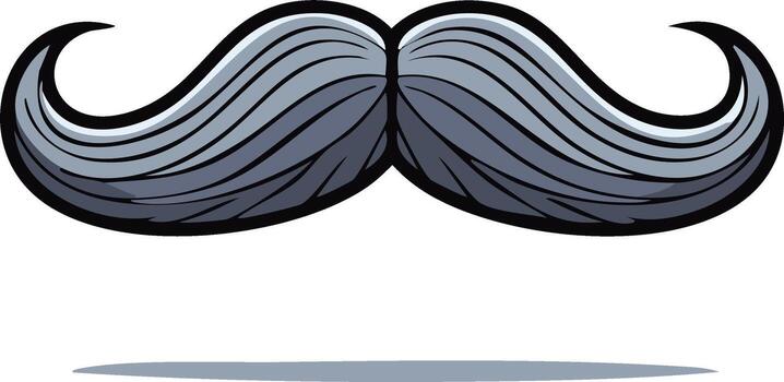 Stylized grey handlebar mustache with curved ends and a subtle shadow vector