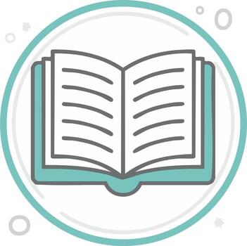 Open book with pages and text inside a circle icon symbolizing knowledge and education vector