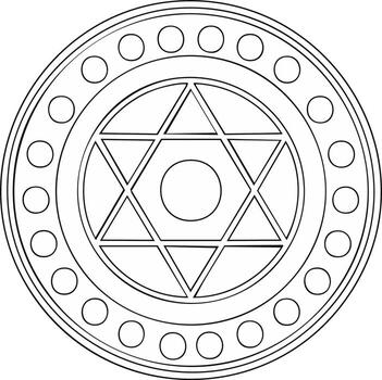 Complex geometric star pattern outline design in a circular border forming an ornamental motif vector