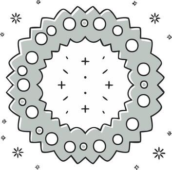 Decorative abstract circular emblem featuring a jagged grey border with inner circles and sparkling whimsical elements vector