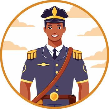 Smiling postal worker in uniform with clouds, round frame, and brown messenger bag vector