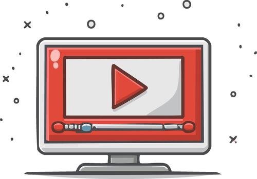 garabatear estilo ilustración de un computadora monitor con un en línea jugador en el pantalla vector