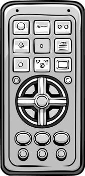 Stylized Drawing of a Handheld Remote Control with Multiple Buttons and a Circular Navigation Pad vector