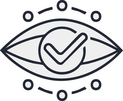 Eye scan complete icon. Vision check done . Verification approved eyesight concept. Security access validated. Retina approval vector