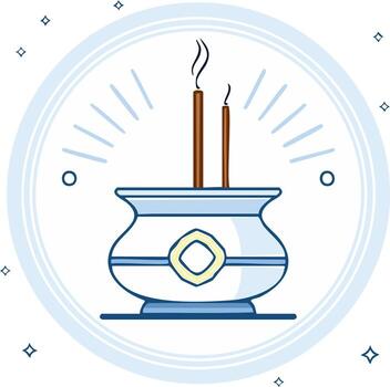 Incense Burner with Burning Incense Sticks in a Circular Design vector