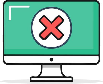 Computer Screen Displaying a Red Cross Symbol Indicating an Error or Warning vector