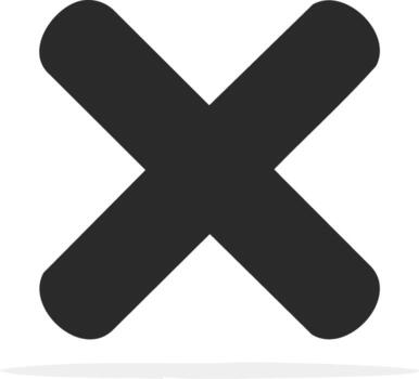 Black X mark icon with rounded ends simple flat design symbol for close delete or wrong answer vector