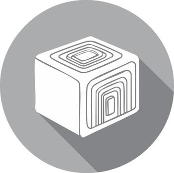 Abstract white cube icon with concentric lines and long shadow in a modern flat design style vector