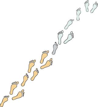 Footprint trail depicting journey and progress, beginning with earthy tones and transitioning to serene blues vector