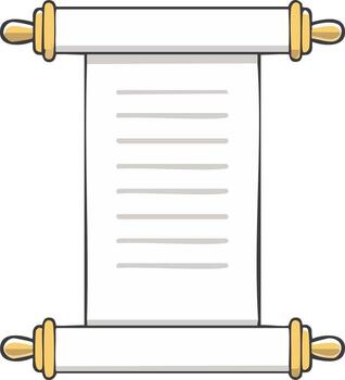 Cartoon scroll with lines of text. Ancient manuscript symbol for knowledge or information vector