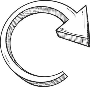 Hand-drawn Illustration of a Circular Arrow Pointing Right, Direction and Navigation Symbol vector