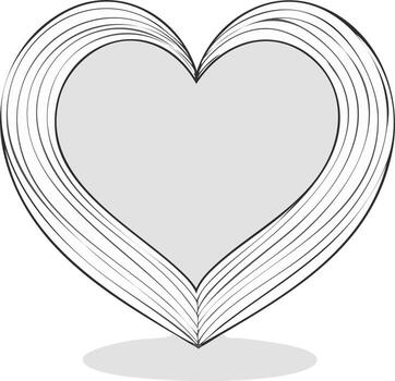 Stylized open book forming a heart shape with blank pages and outline drawing vector