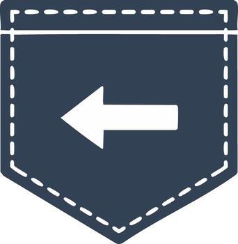Pocket icon with white arrow pointing left for direction navigation symbol vector
