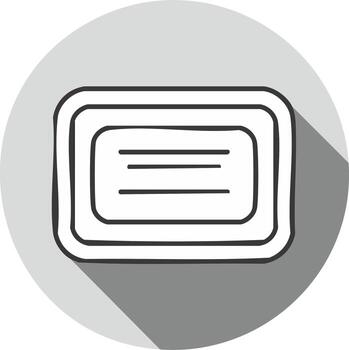 Rectangular label icon with horizontal lines on a grey circle background and a shadow effect vector