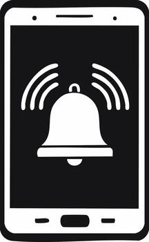 Alert notification on digital tablet screen showing alarm bell and sound waves vector