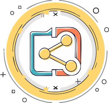 Abstract Sharing Symbol Doodle Art inside a Yellow Circle for Connection or Network Representation vector
