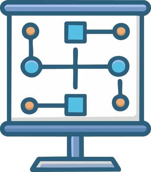 Presentation board displaying a simple flowchart with connected circles and squares for business strategy vector