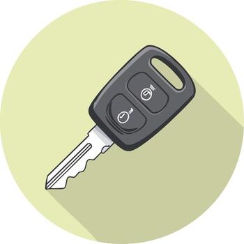 automotor llave con remoto controlar en un suave verde círculo, sombra y sencillo líneas vector