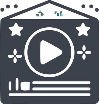 Play button icon on a media player interface with stylized stars and sparkles vector