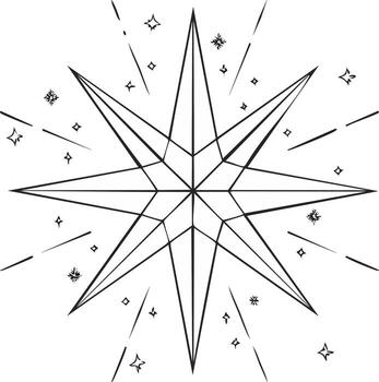 Eight Pointed Star Illustration with Sparkles and Radiating Lines Design Element vector