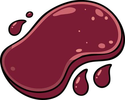 Burgundy Fluid with Water Drops Cartoon Blob with Dark Outline for Graphic Design Element vector