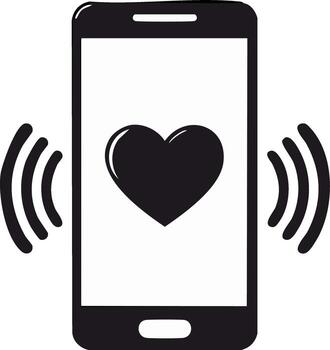 Vibrating smartphone with heart symbol on screen representing a love message or like vector