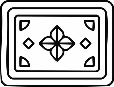 Outline drawing of a decorative rectangle featuring a central four-petal flower motif and geometric shapes vector