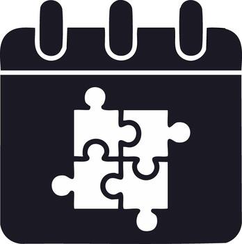 Calendar icon with four interlocking jigsaw puzzle pieces symbolizing event planning, solution, or collaboration schedule vector