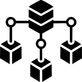 Decentralized network icon with connected blocks representing blockchain or a distributed system vector