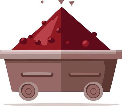 Minecart Loaded with Red Gems or Ore, Mining Cart on Wheels with Load vector