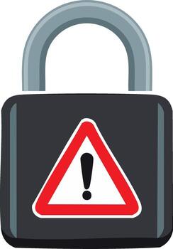 Cyber security padlock illustration with danger exclamation mark for digital data privacy vector