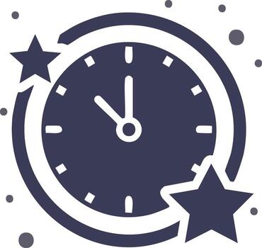 Modern clock with stars icon symbolizing countdown, time, event, or special occasion vector