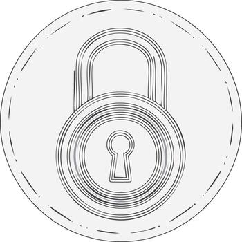 Classic padlock illustration in a circle with sketch style lines symbolizing security and protection vector