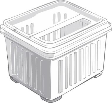 isométrica ilustración de un apilable almacenamiento caja envase con encargarse de aberturas, aislado en un neutral fondo, útil organización articulo vector