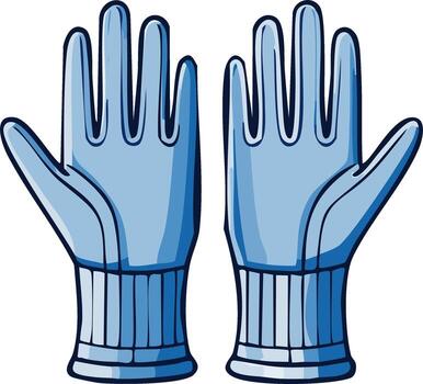Pair of blue protective gloves displayed palms forward with fingers extended and distinct cuff details for safety and hygiene applications vector
