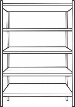 Simple outline drawing of an empty five-shelf storage unit minimalist furniture for home organization and display vector