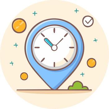 Time and location concept clock-themed pin on a circular background vector