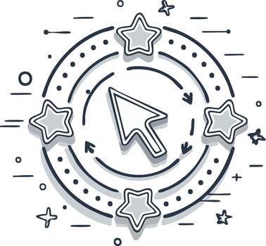 en línea clasificación y usuario experiencia concepto con ratón cursor y estrellas garabatear ilustración vector