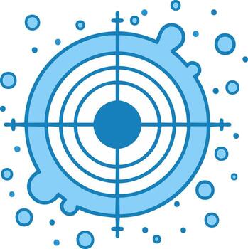 circular objetivo con punto de mira y dispersado azul burbujas y gotas vector