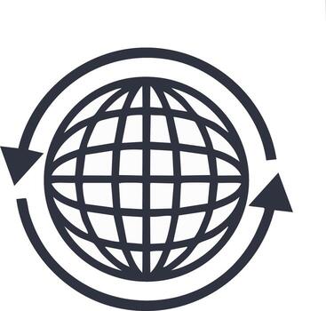 Global icon with arrows, symbolizing worldwide connection, communication, and movement vector