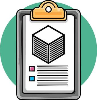 Illustration of a clipboard with a document featuring a stack of papers and checklist items vector