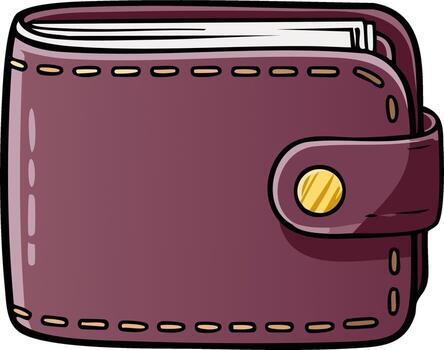 Digital illustration of a modern plum wallet with a golden button closure vector