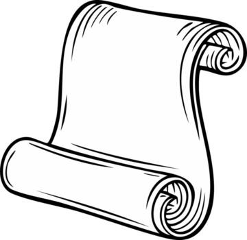 Ancient scroll with curled edges and open space for text in black and white drawing vector